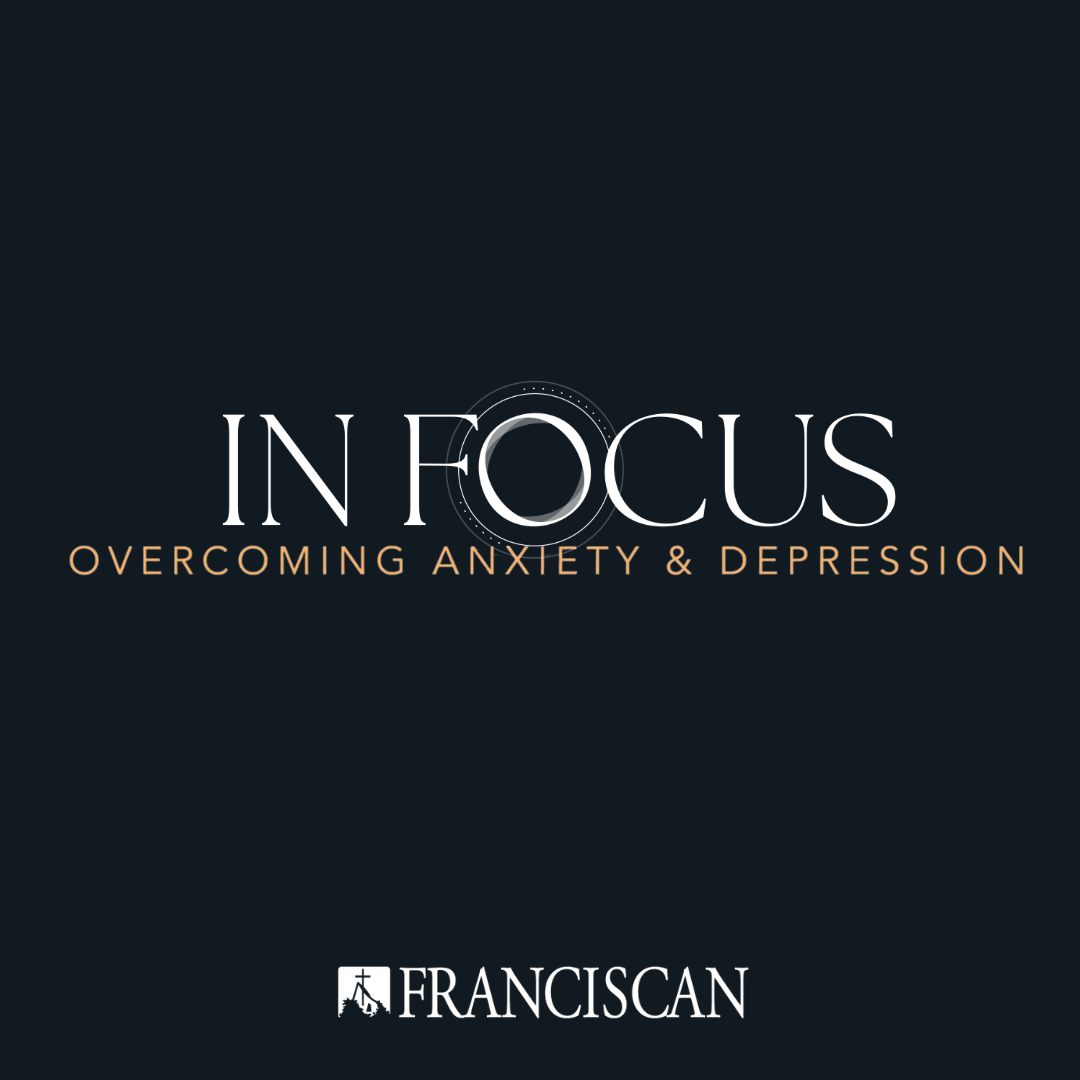 Black graphic with the title “In Focus” in large white letters, with the “O” designed to look like a camera lens. Below it, in smaller gold text, it reads “Near-Death Experiences.”